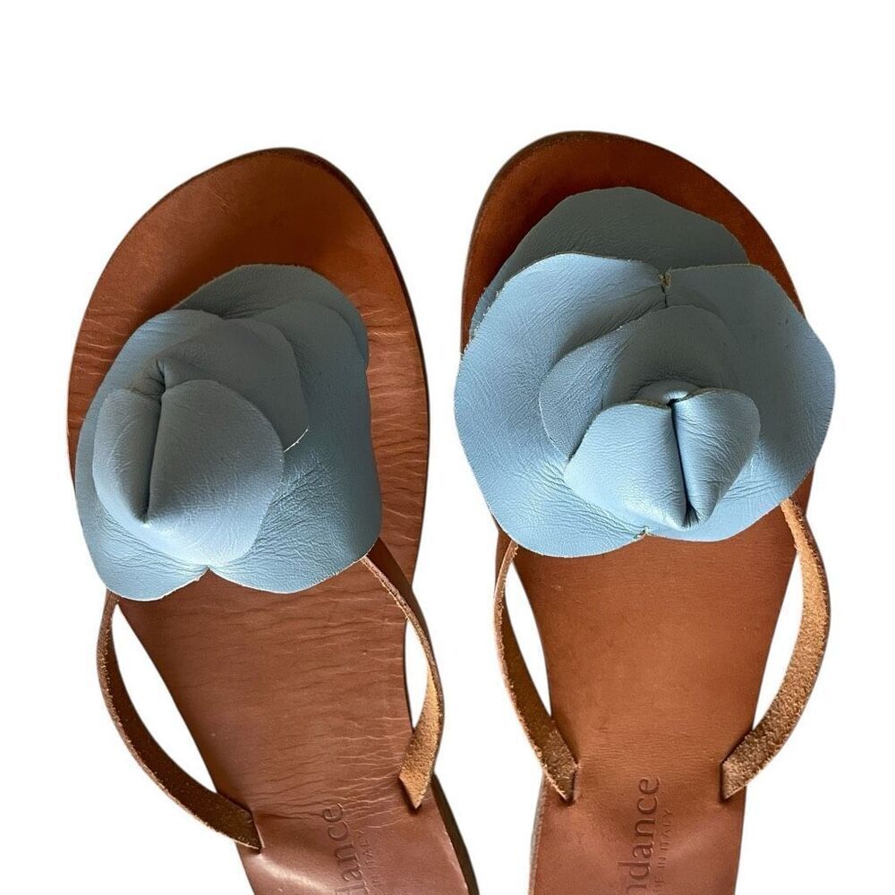 Sundance Blue Leather Flower Sandals Women’s Size 6, Italy Sz 36 Flip Flops - Picture 2 of 5